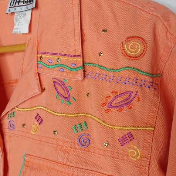 Vintage 80s City Girl Sport Womens 16 Jacket Cropped Canvas Embroidered Peach - Picture 5 of 11
